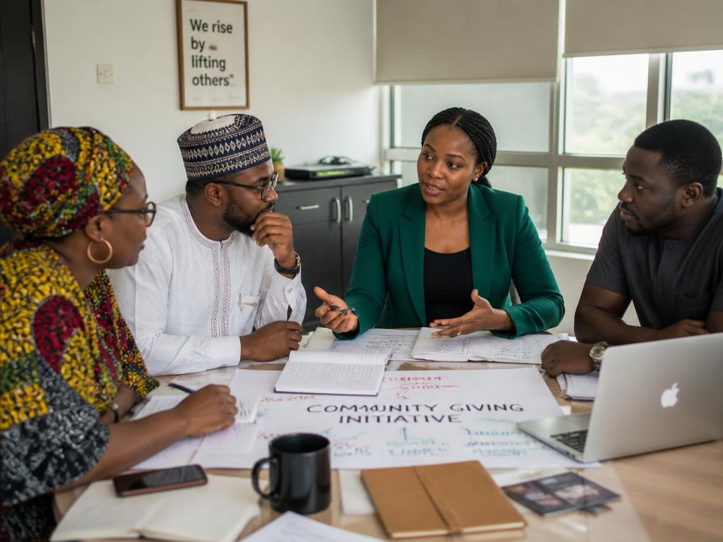 A small team planning a community giving initiative together