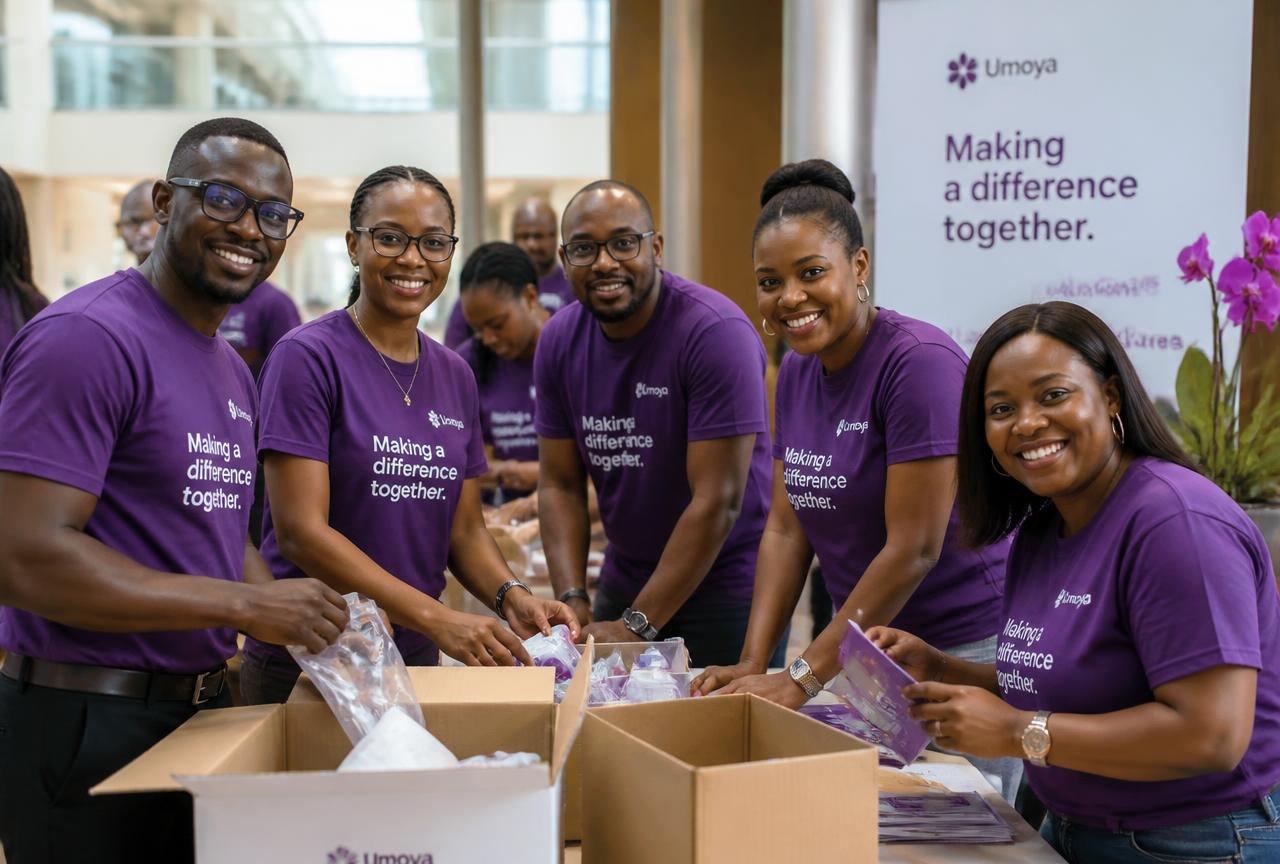 A corporate team volunteering together for a healthcare giving programme